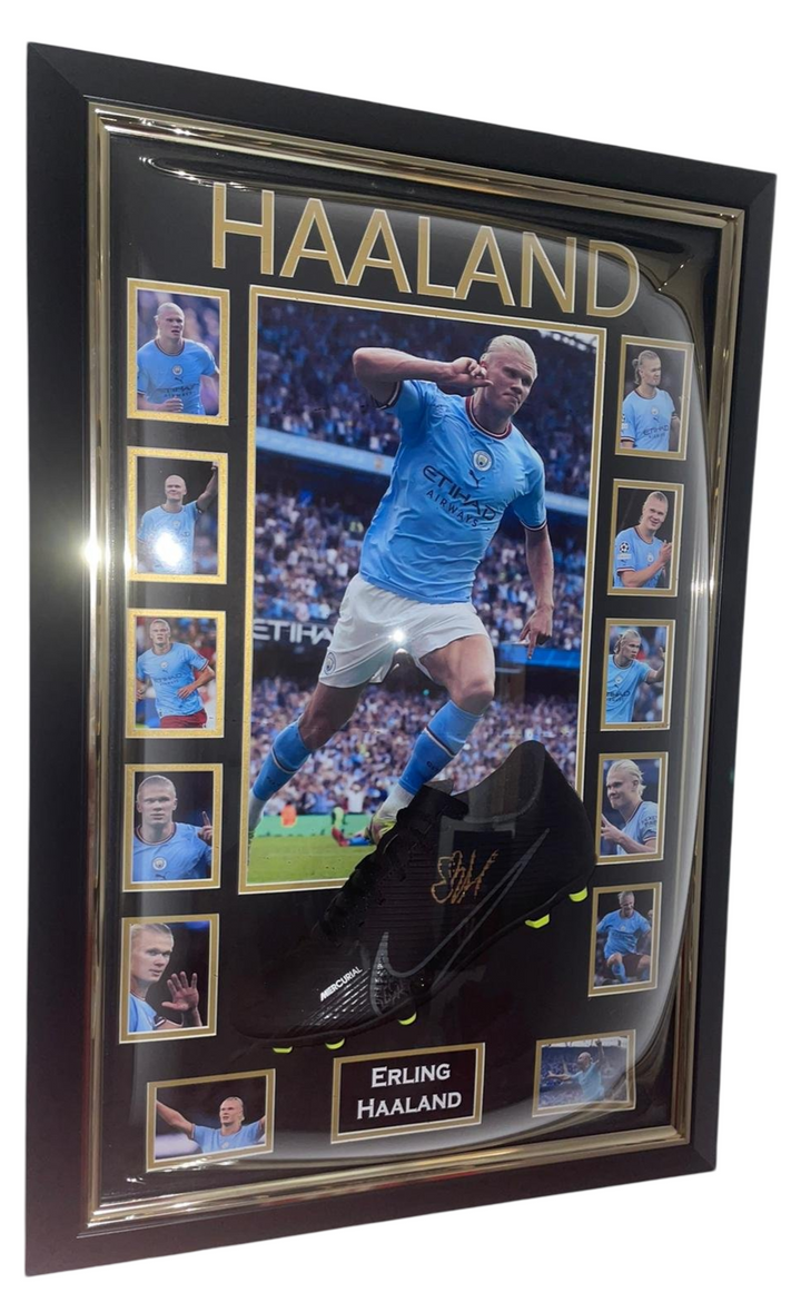 Erling Haaland Signed Football Foot in Manchester City Photo Frame