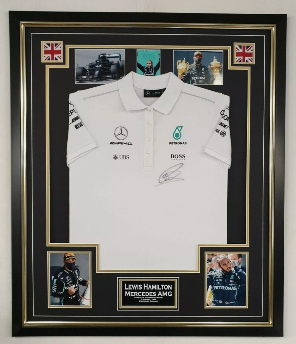 Lewis Hamilton Signed White Shirt Framed