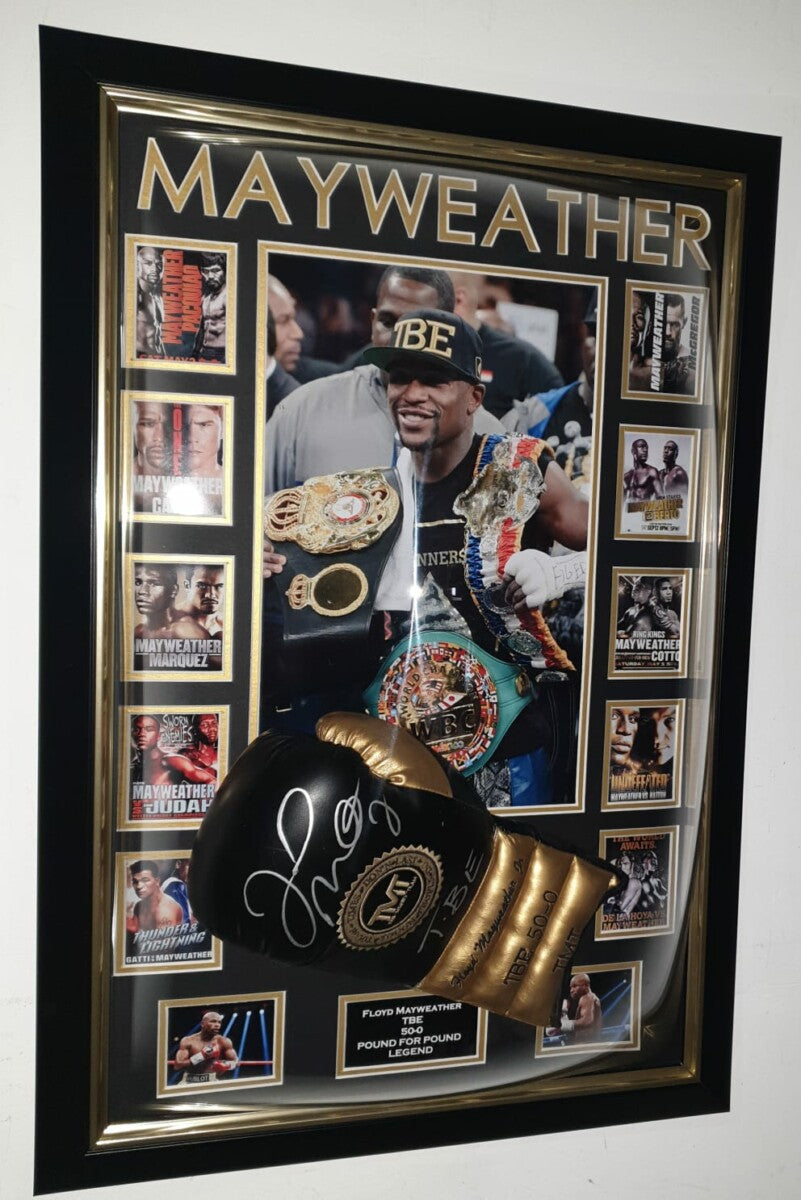 Mayweather Signed Gold Boxing Glove Framed