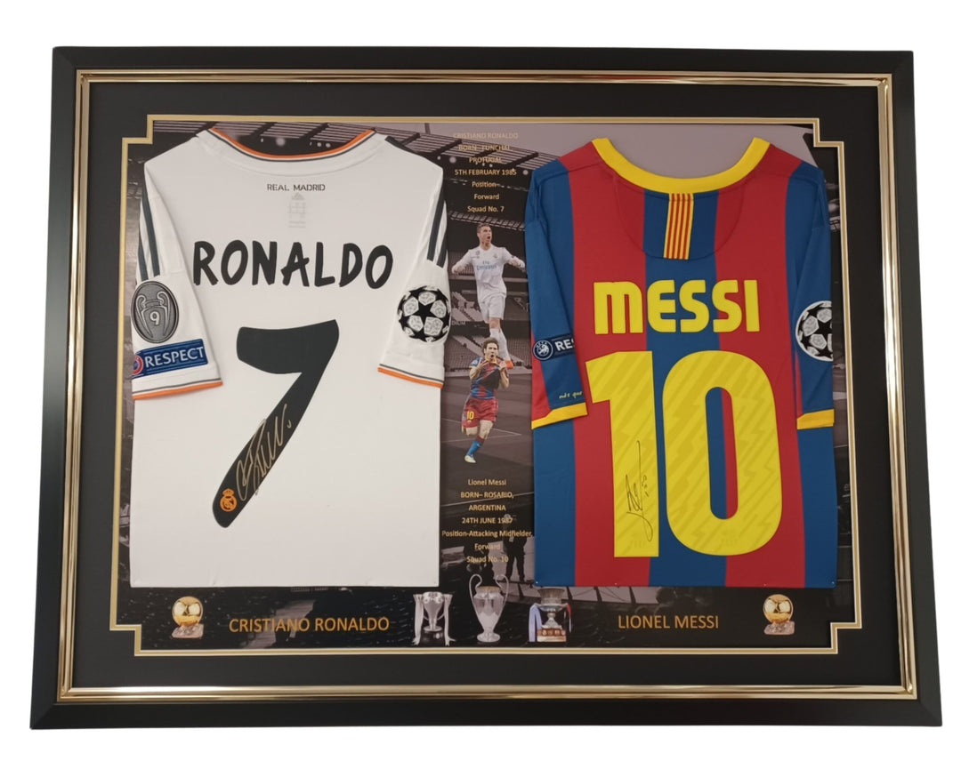 Lionel Messi of Barcelona and Cristiano Ronaldo Signed Shirt Display