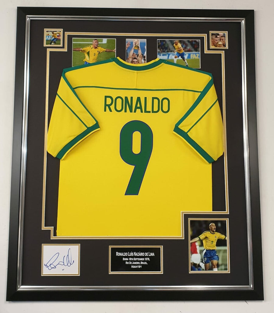 Ronaldo Signature with Brazil Shirt Framed New stock