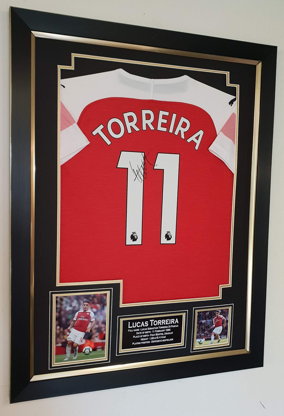 Lucas Torreira Signed Arsenal Football Shirt Framed